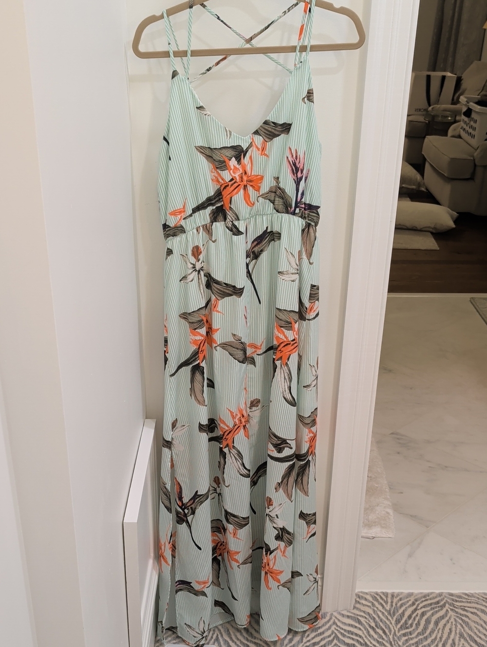 Peach Love California Mint Floral Maxi Dress with Orange Accents